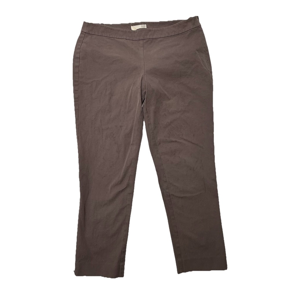 Eileen Fisher Gray/Brown Cotton Stretch Side Zip Pants Ankle Slit‎ Size M Women